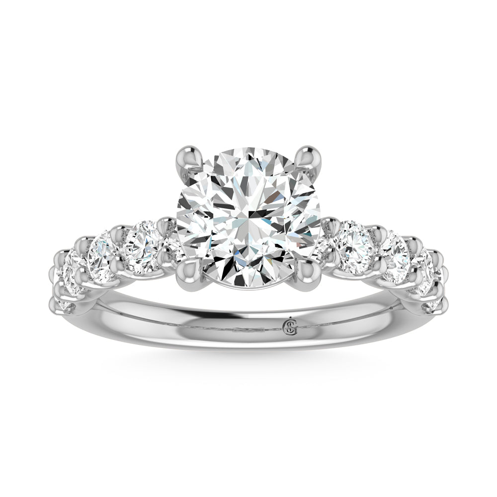 14K White Gold Lab Grown Diamond 3 Ct.Tw. Round Shape Half Way Engagement Ring With Center 2 ctw