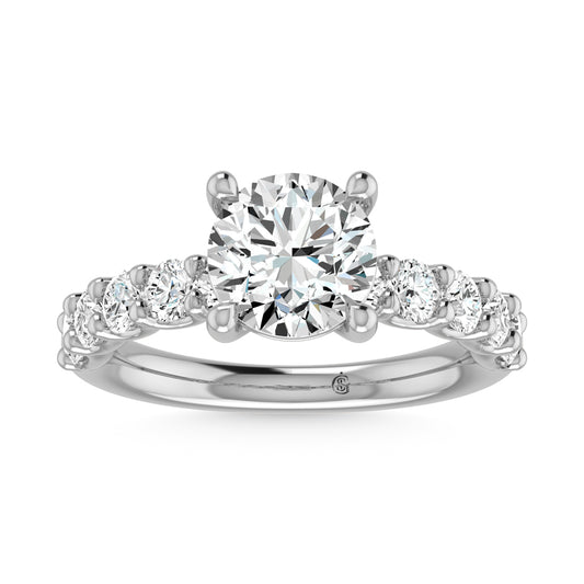14K White Gold Lab Grown Diamond 3 Ct.Tw. Round Shape Half Way Engagement Ring With Center 2 ctw