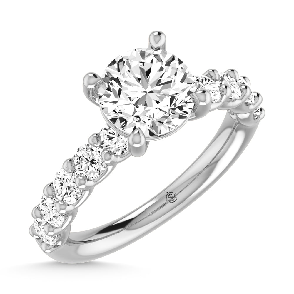 14K White Gold Lab Grown Diamond 3 1/5 Ct.Tw. Round Shape Halfway Engagement Ring (Center 2CT)