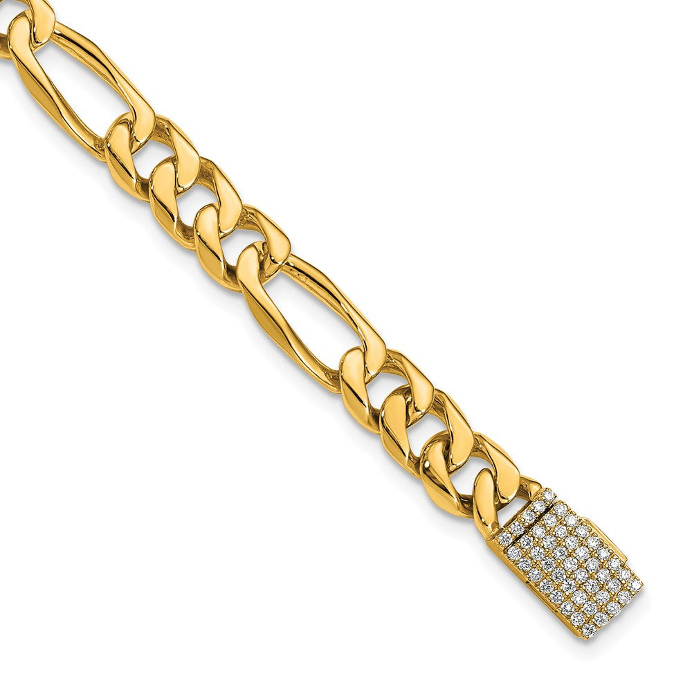 14k 7mm Hand-Polished Figaro Link Diamond Clasp Bracelet