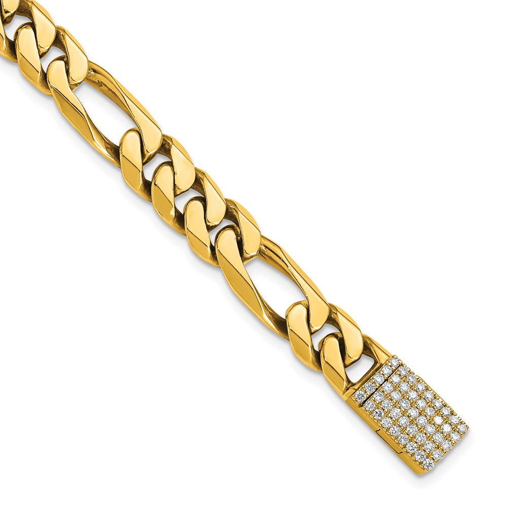 14k 8mm Hand-polished Figaro Link Diamond Clasp Bracelet
