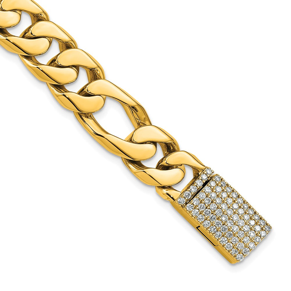 14K 10mm Hand-Polished Figaro Link Diamond Clasp Bracelet