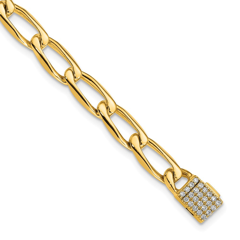 14K 5.9mm Hand-Polished Open Link Diamond Clasp Bracelet
