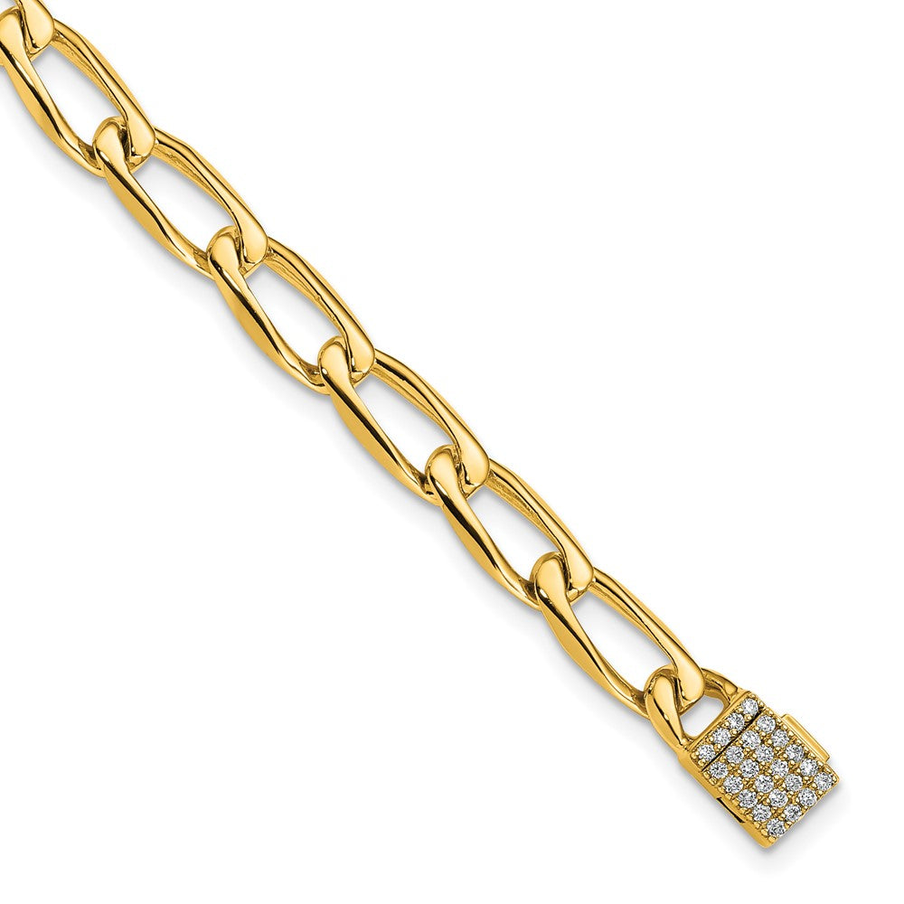 14K 5.9mm Hand-Polished Open Link Diamond Clasp Bracelet