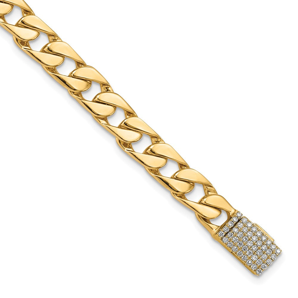 14K 6.5mm Hand-polished Fancy Link Diamond Clasp Bracelet