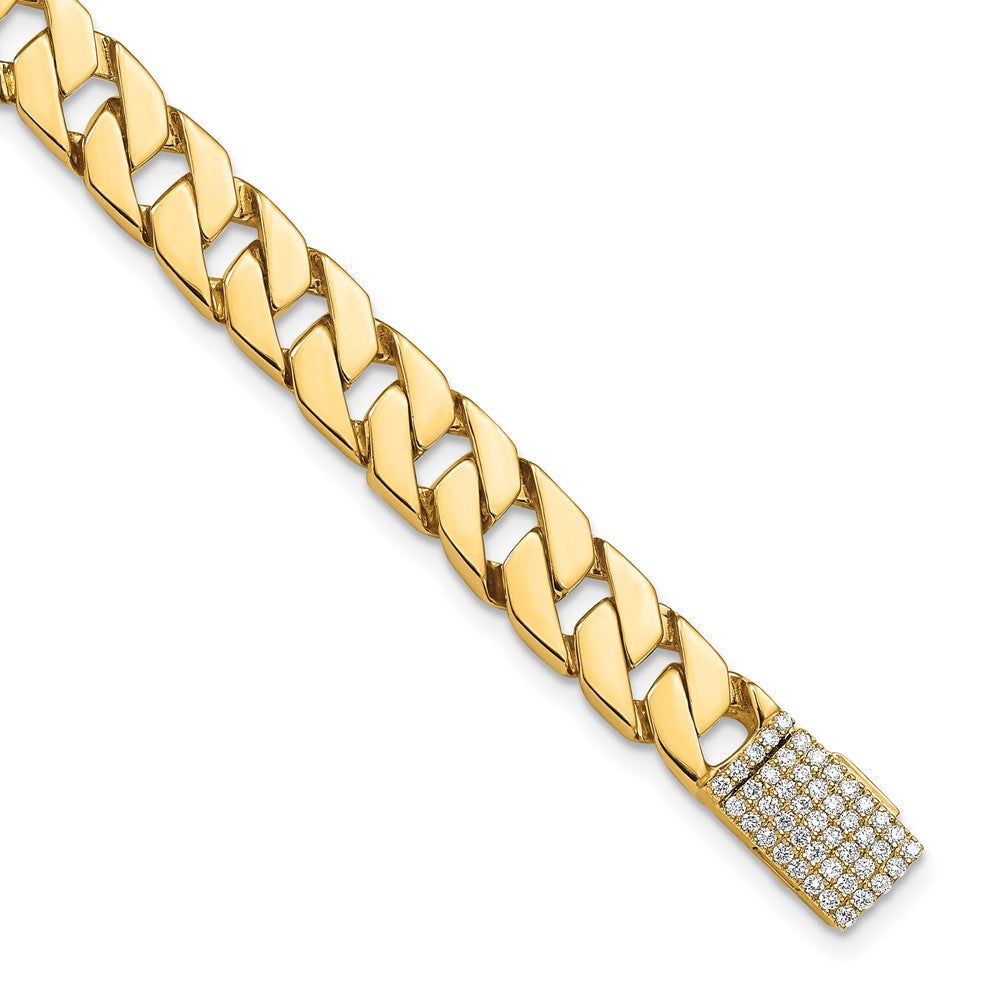 14k 7.4mm Hand-polished Fancy Link Diamond Clasp Chain