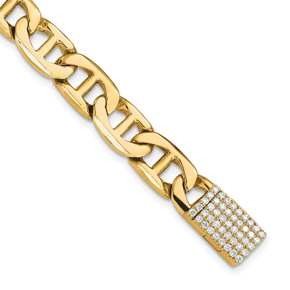 14KY 8mm Hand-polished Anchor Link Diamond Clasp Bracelet