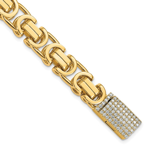 14k 10.1mm Hand-polished Fancy Link Diamond Clasp Bracelet