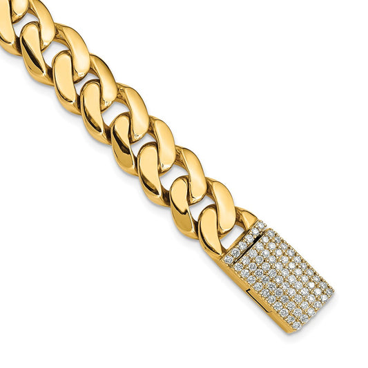 14k 10.75mm Hand Polished Fancy Link Diamond Clasp Bracelet