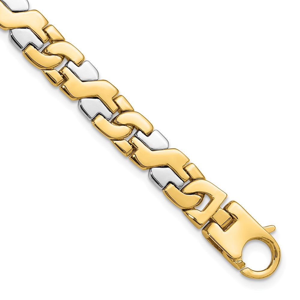 14K Two-tone 8.8mm Satin & Hand Polished Fancy Link (Per Inch)
