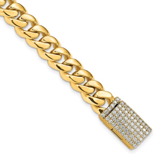 14k 8.7mm Hand-polished Miami Cuban Link Diamond Clasp Bracelet
