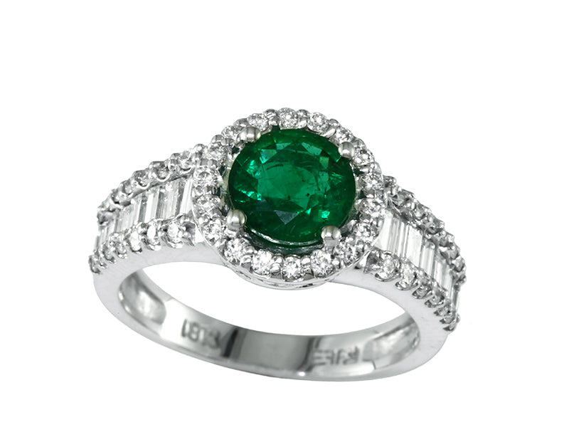 EFFY 18K WHITE GOLD DIAMOND,NATURAL EMERALD RING