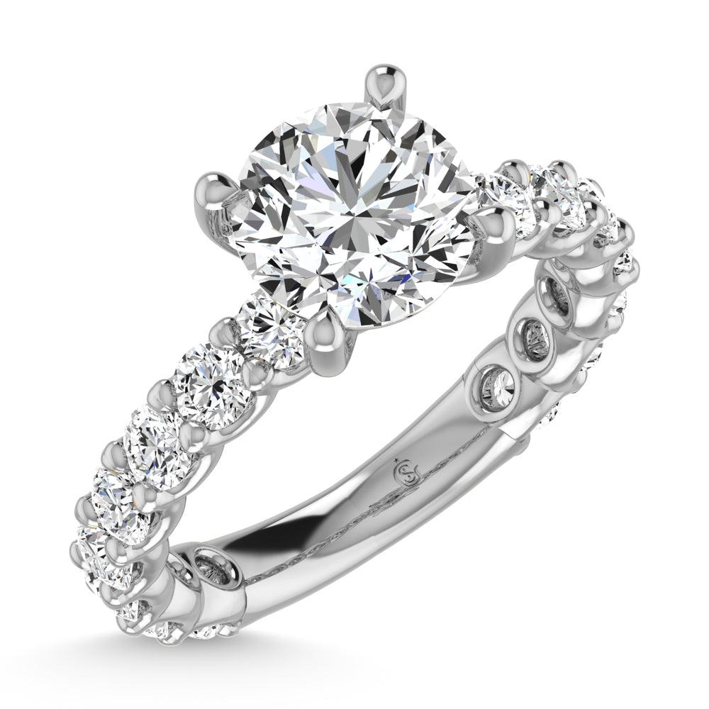 14K White Gold Lab Grown Diamond  2 1/3 Ct.Tw. Round Shape Three Forth Engagement Ring ( Center  1 1/2CT)