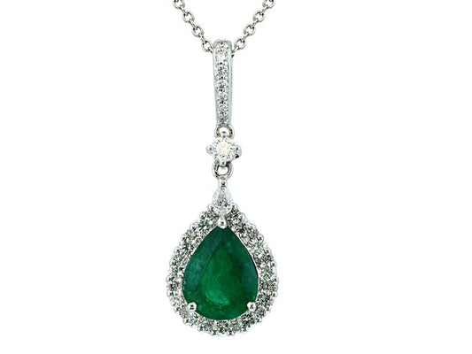 EFFY 14K WHITE GOLD DIAMOND,NATURAL EMERALD PENDANT