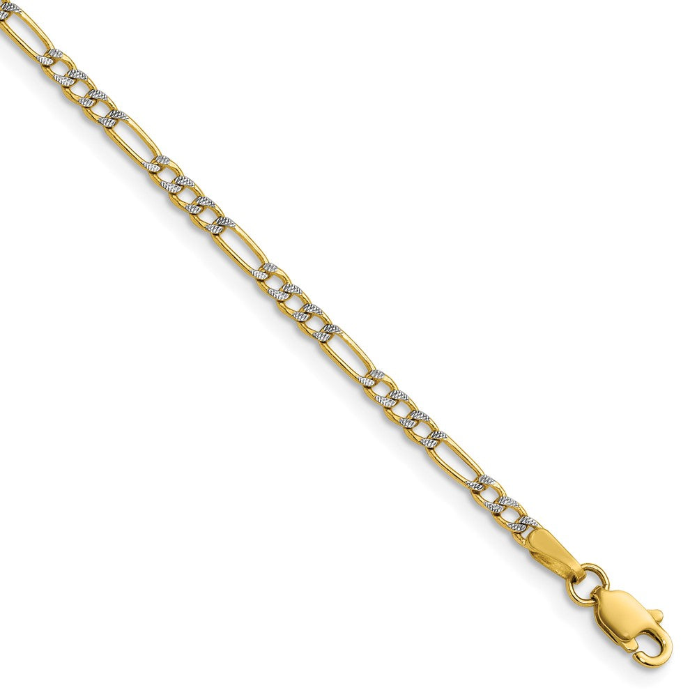 14k 2.3mm Semi-solid with Rhodium Pavé Figaro Chain