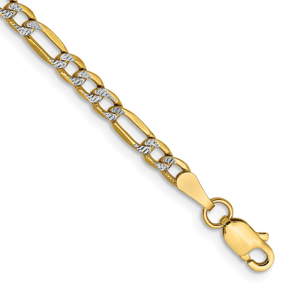 14k 3.2mm Semi-solid with Rhodium Pavé Figaro Chain