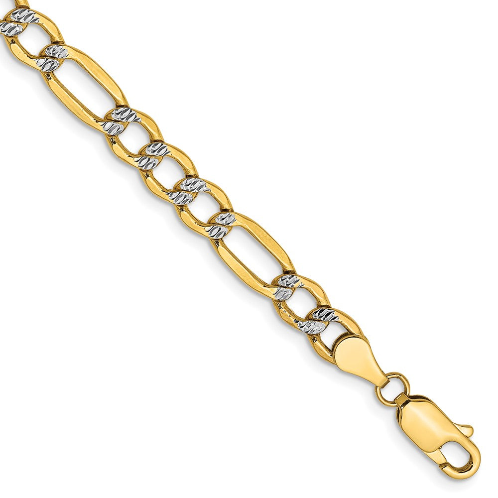 14k 5.25mm Semi-solid with Rhodium Pavé Figaro Chain