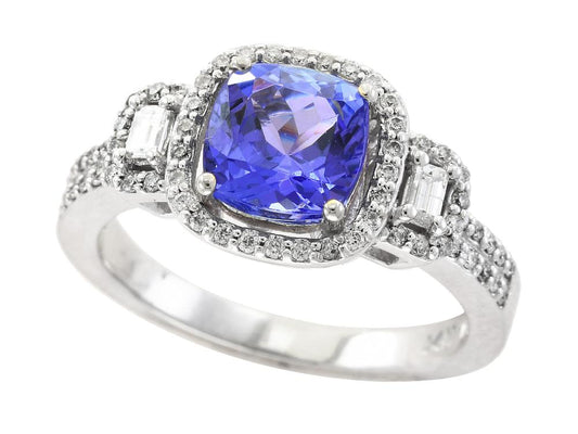 EFFY 14K WHITE GOLD DIAMOND,TANZANITE RING