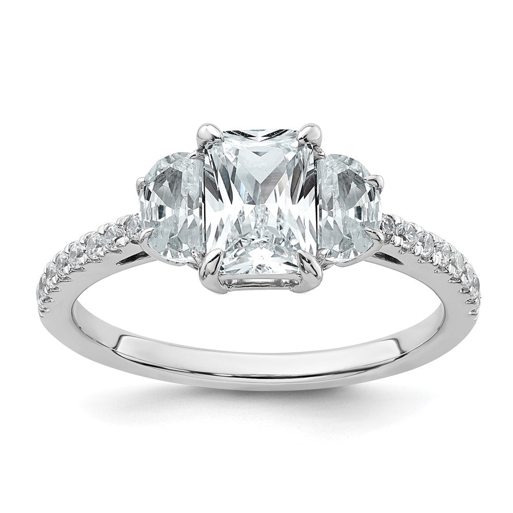 14kw 3/4ct Lab Grown Dia VS+ F+Half Moon 1ct Radiant Semi 3 Stone Eng Ring
