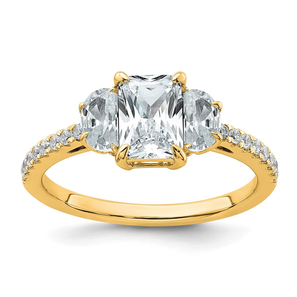14k 1 5/8ct Cert Lab Grown Diamond VS+ F+ Radiant Comp 3 Stone Eng Ring