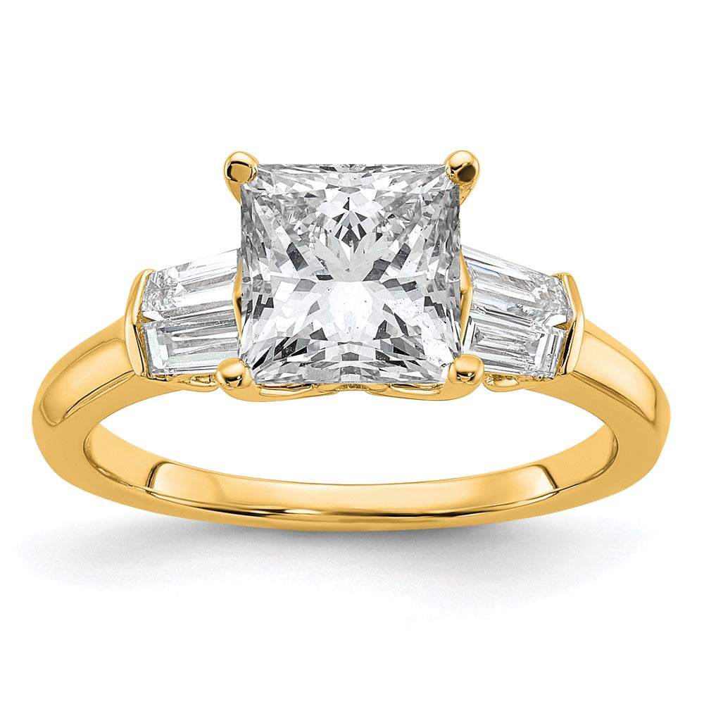 14k 2ct Cert Lab Grown Diamond VS+ F+ Princess Complete 3 Stone Eng Ring