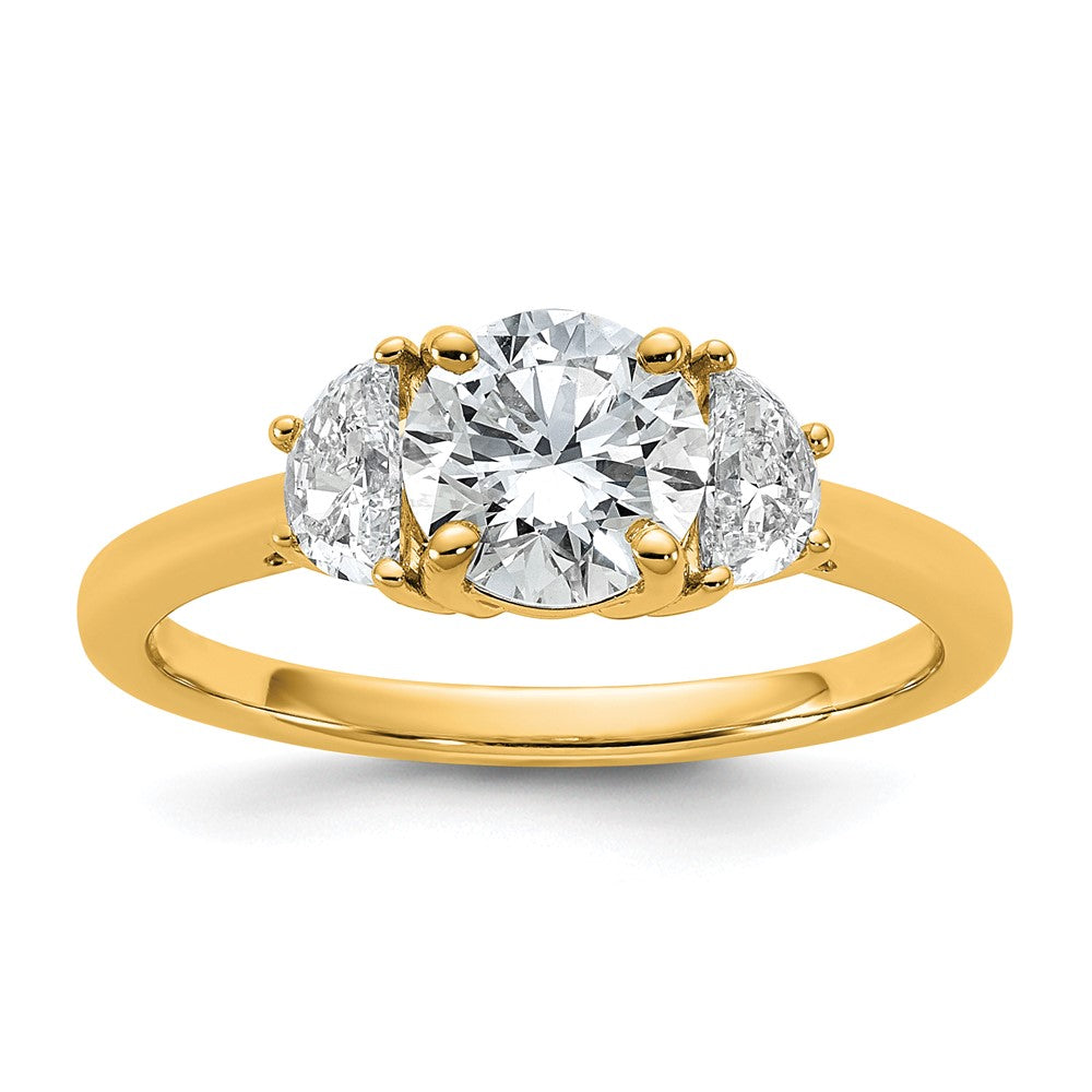 14k 3/8ct Lab Grown Diamond VS+ F+ 1ct Center Round Semi 3 Stone Eng Ring