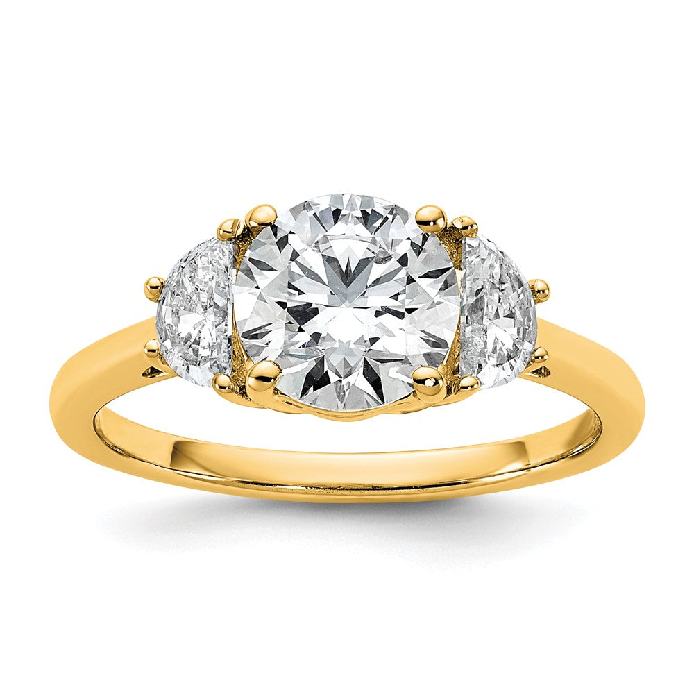 14k 1/2ct Lab Grown Dia VS+ F+ 1 1/2ct Center Round Semi 3 Stone Eng Ring