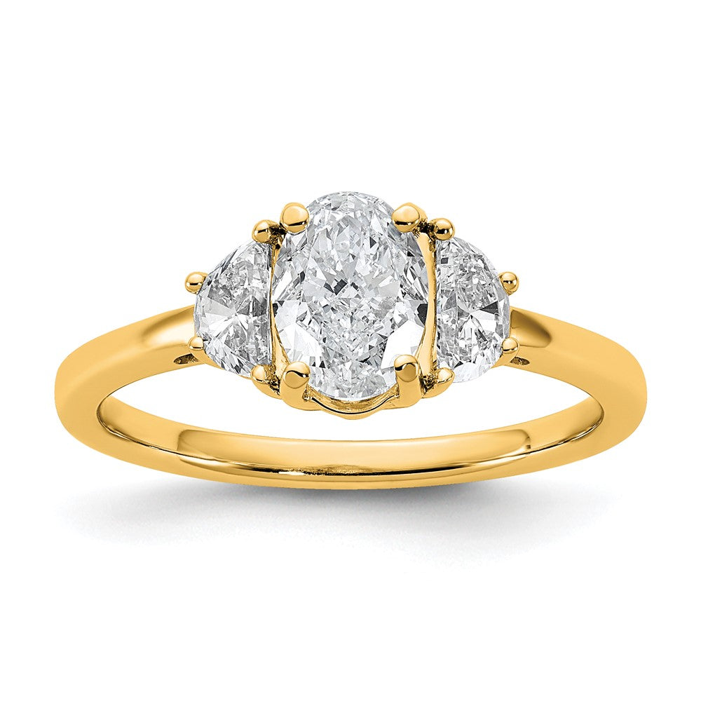14k 3/8ct Lab Grown Dia VS+ F+ 1/2 Moon&1ct Oval Semi 3 Stone Eng Ring