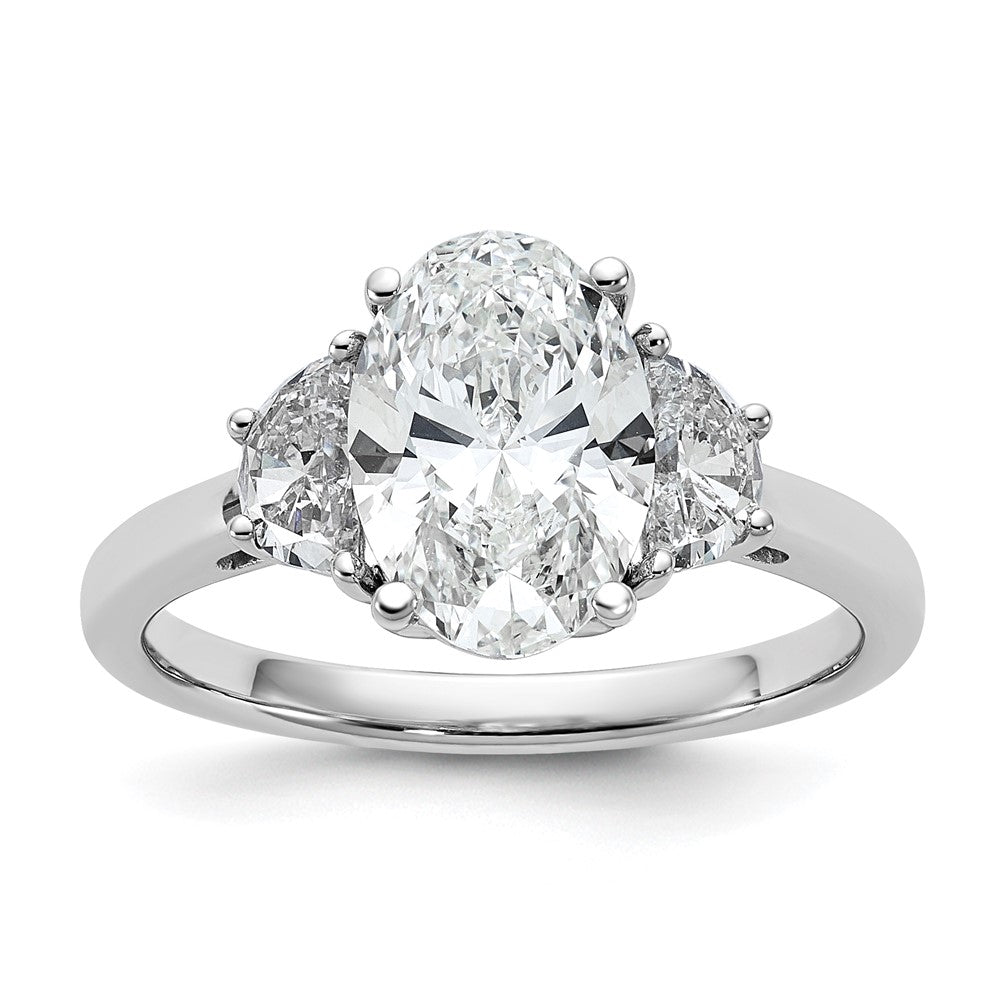 14kw 1/2ct Lab Grown Dia VS/SI+ G+ 1/2 Moon&2ct Oval Semi 3 Stone Eng Ring