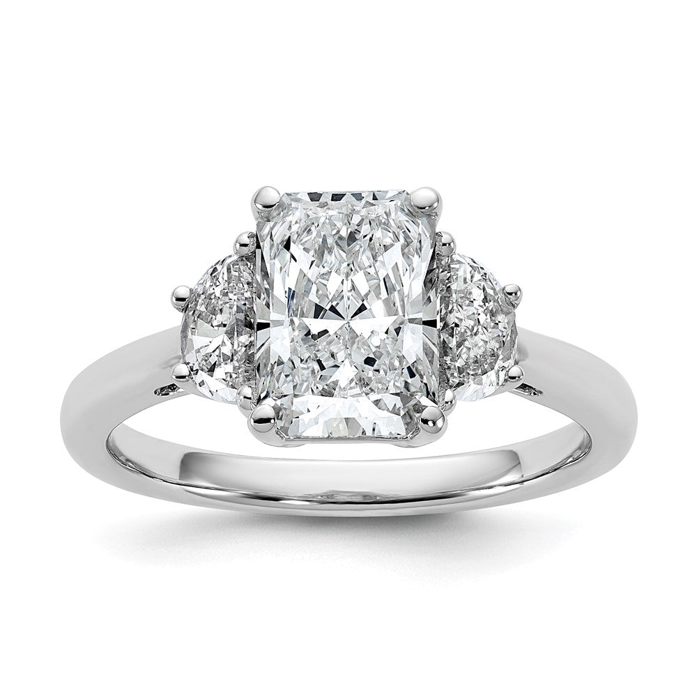14kw 1/2ct Lab Grown Diamond VS+ F+ 1/2 Moon 2ct Radiant Semi Eng Ring
