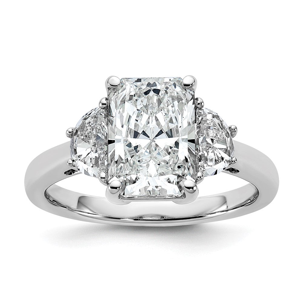 14kw 3 1/8ct Cert Lab Grown Dia VS+ F+ Radiant&1/2 Moon Comp Eng Ring