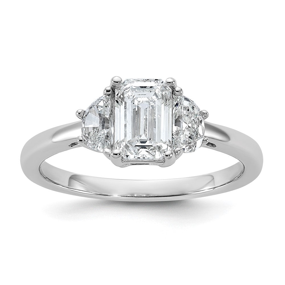 14kw 1 3/8ct Cert Lab Grown Dia VS+ F+ Emerald & 1/2 Moon 3 Stone Eng Ring