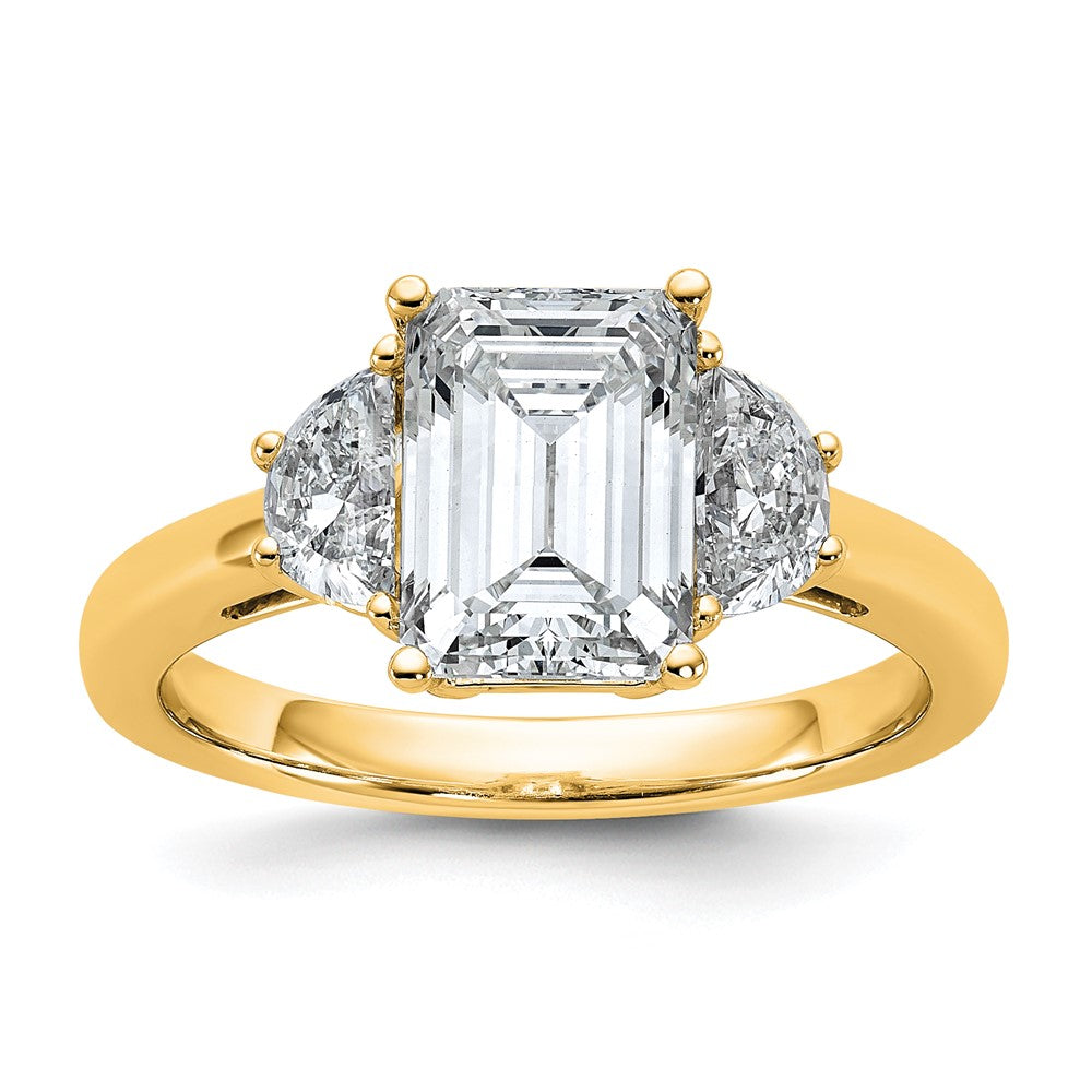 14k 2 1/2ct Cert Lab Grown Dia VS/SI+ G+ Emerald&1/2 Moon 3Stone Eng Ring