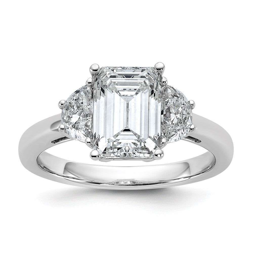 14kw 1/2ct Lab Grown Dia VS/SI+ G+ Semi Emerald&1/2 Moon 3Stone Eng Ring