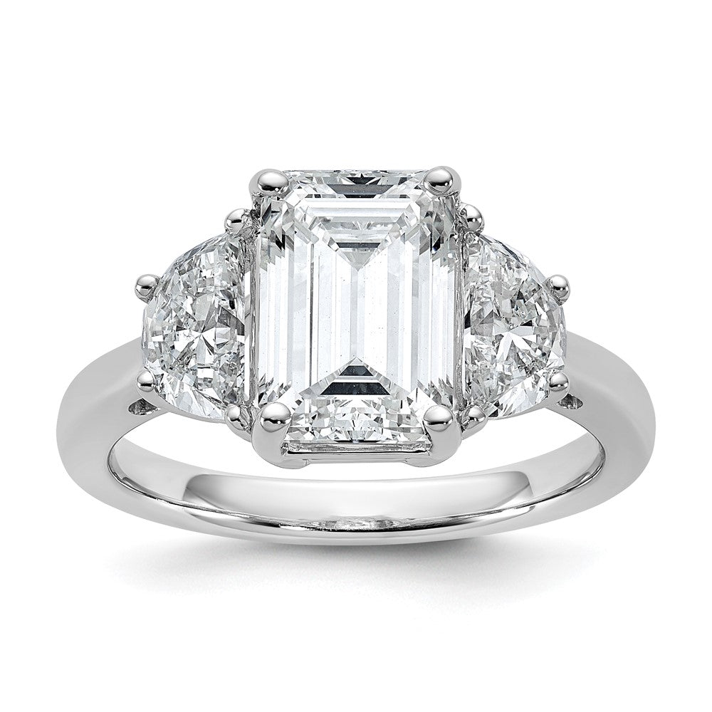 14kw 1ct Lab Grown Dia VS+ F+ Semi Emerald & 1/2 Moon 3 Stone Eng Ring