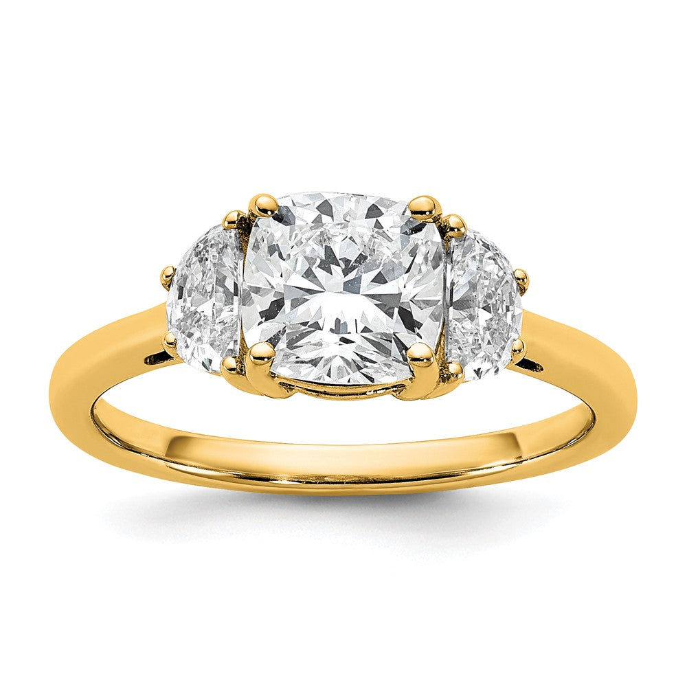 14k 1/2ct Lab Grown Dia VS/SI+ G+ Half Moon&1 1/2ct Cushion Semi Eng Ring