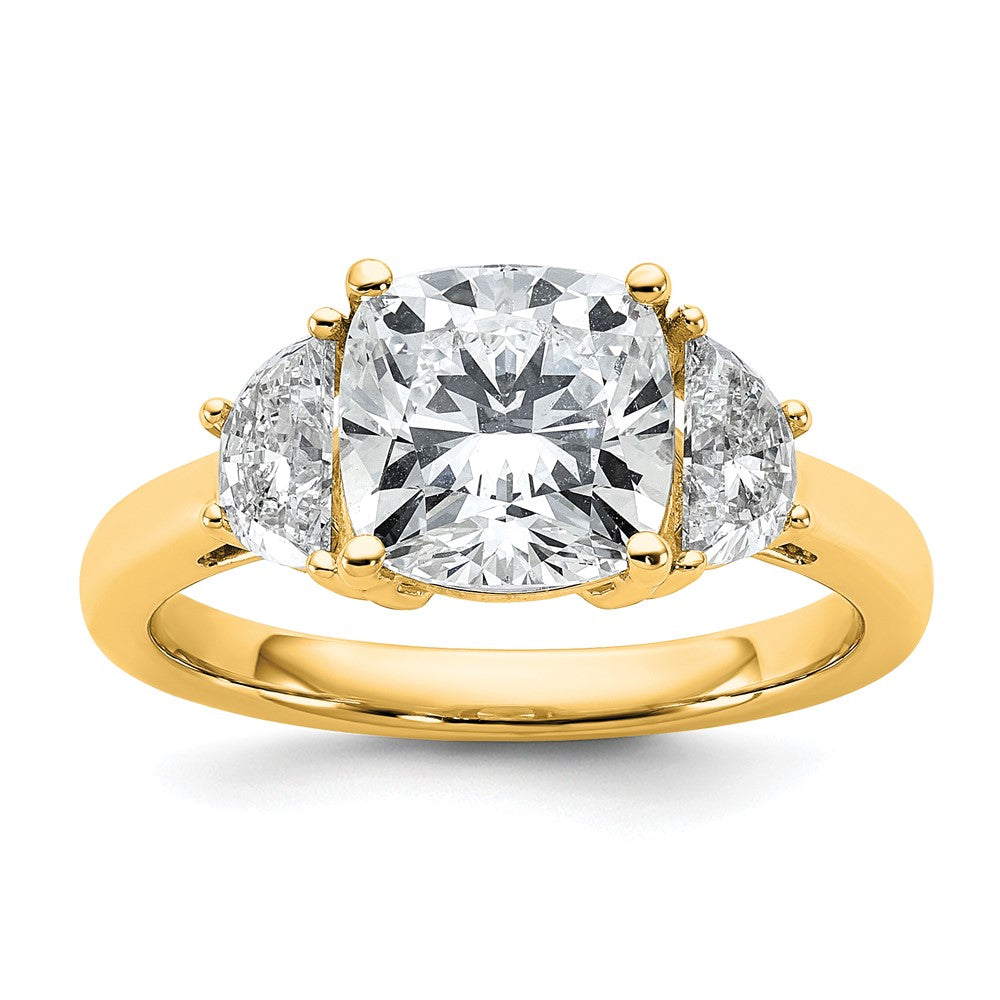 14k 5/8ct Lab Grown Dia VS+ F+ Half Moon&2 1/2ct Cushion Semi Eng Ring