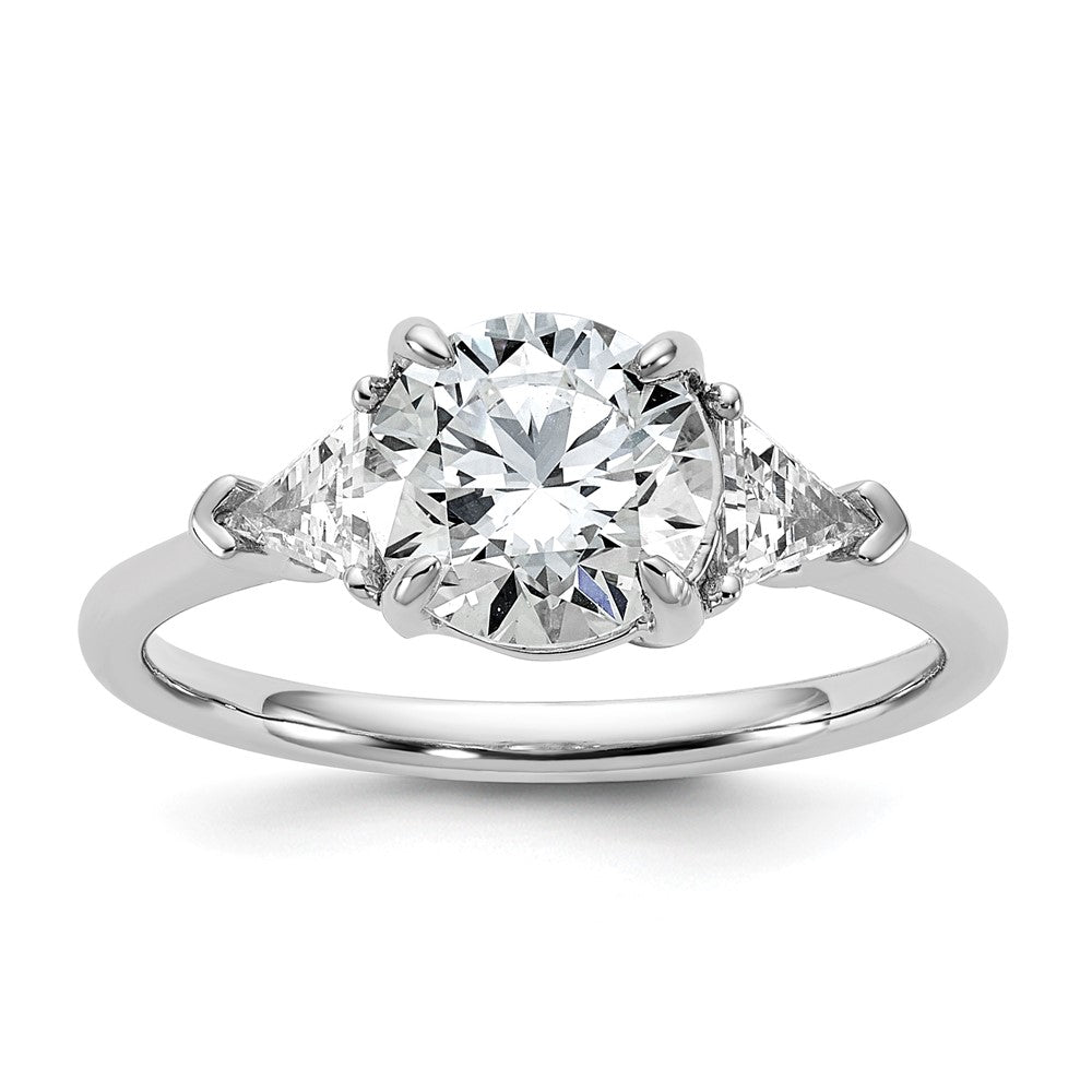 14kw 2ct Cert Lab Grown Dia VS/SI+ G+ Round/Triangle Comp 3 Stone Eng Ring