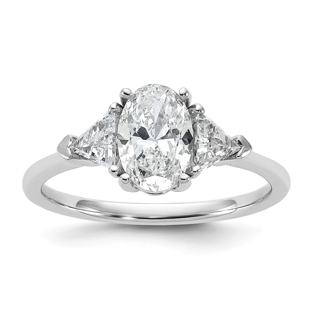 14kw 1 1/2ct Cert Lab Grown Dia VS+ F+ Comp Oval&Trillion 3 Stone Eng Ring