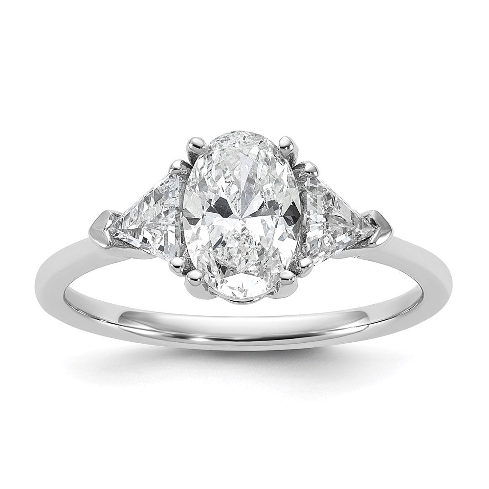 14kw 1/2ct Lab Grown Dia VS/SI+ G+ Trillion&1ct Oval Semi 3 Stone Eng Ring