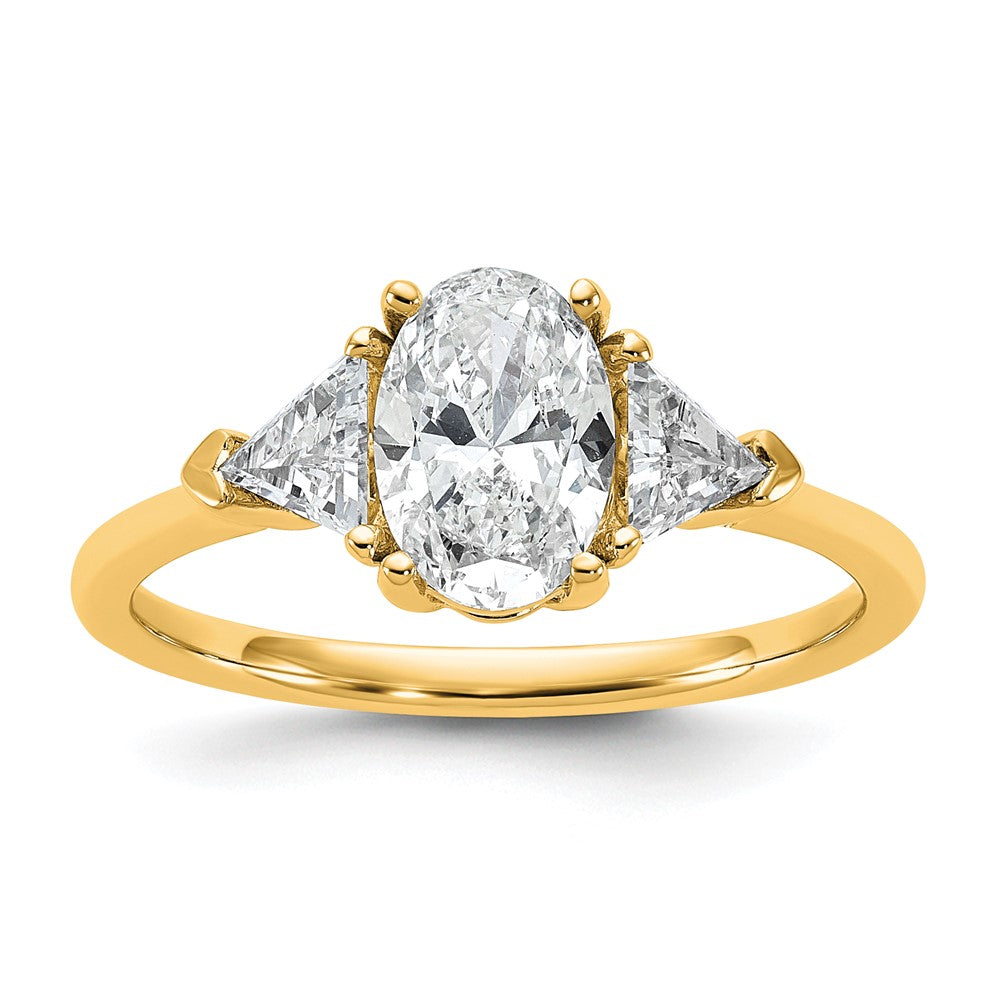 14k 1/2ct Lab Grown Dia VS/SI+ G+ Trillion&1ct Oval Semi 3 Stone Eng Ring