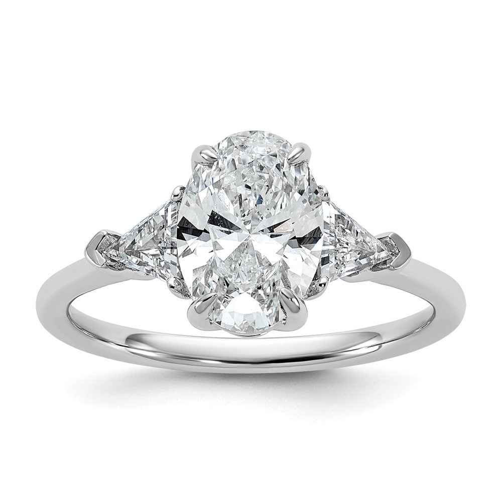 14kw 2ct Cert Lab Grown Dia VS+ F+ Comp Oval&Trillion 3 Stone Eng Ring