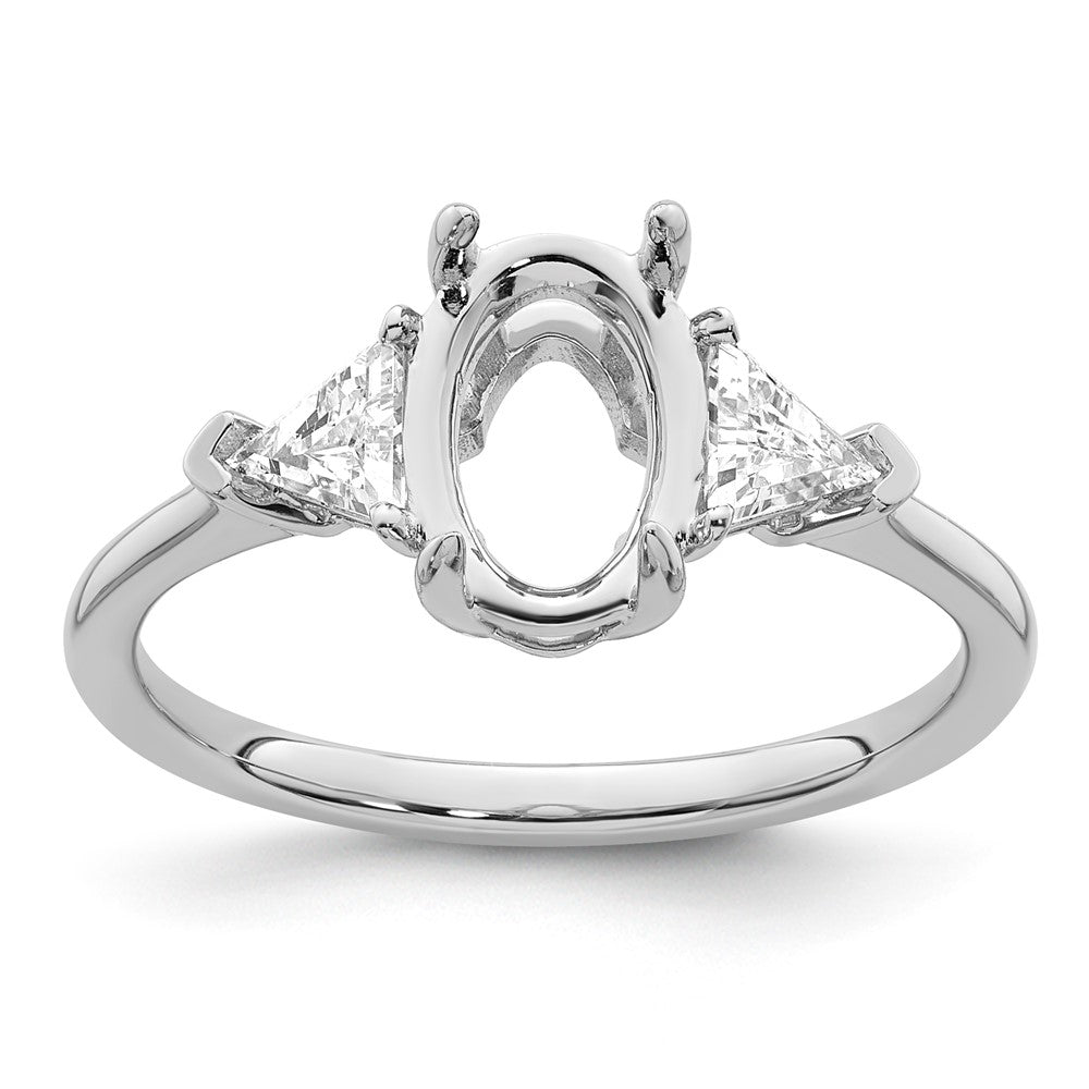 14kw 1/2ct Lab Grown Dia VS+ F+ Trillion&1 1/2ct Oval Semi 3 Stone Eng Ring