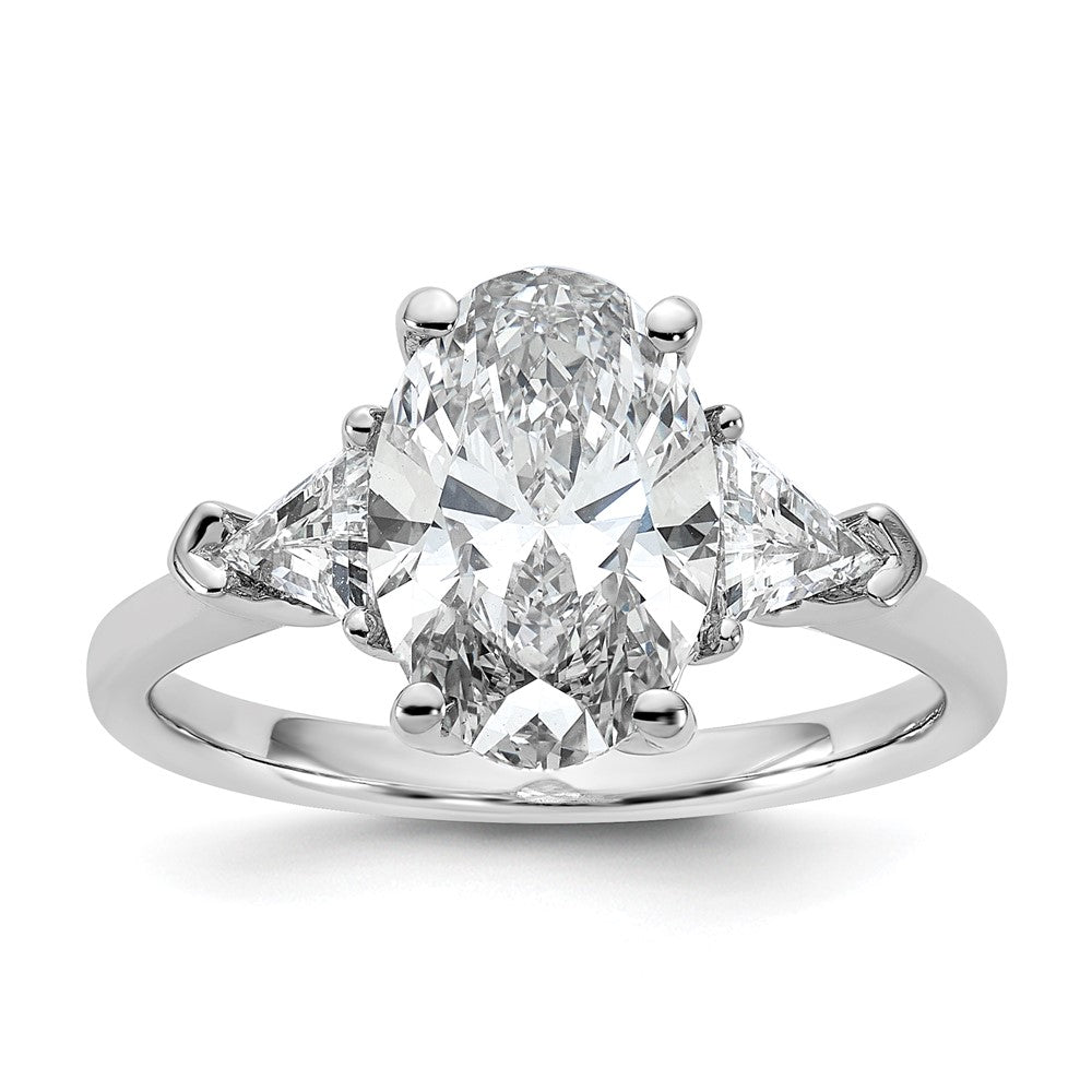 14kw 5/8ct Lab Grown Dia VS/SI+ G+ Trill&2 1/2ct Oval Semi 3Stone Eng Ring