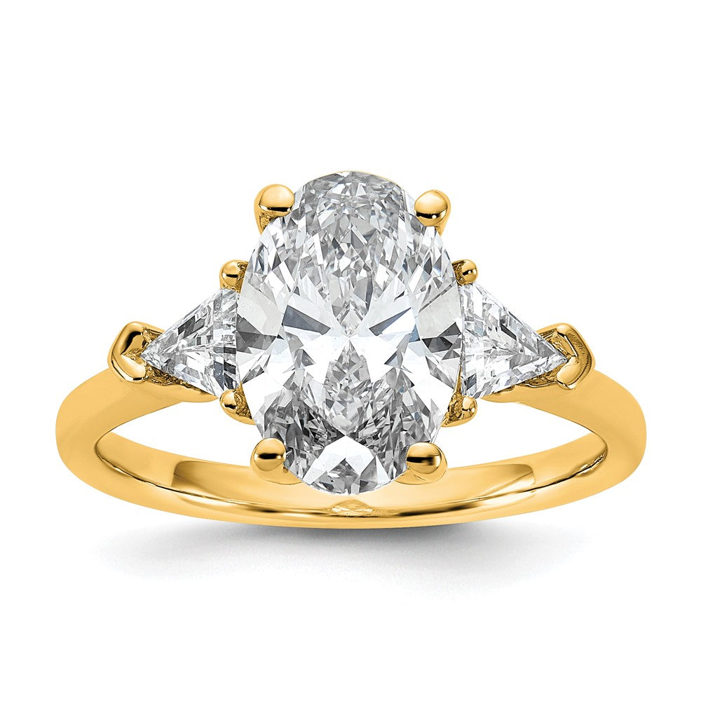 14k 5/8ct Lab Grown Dia VS+ F+ Trillion&2 1/2ct Oval Semi 3 Stone Eng Ring