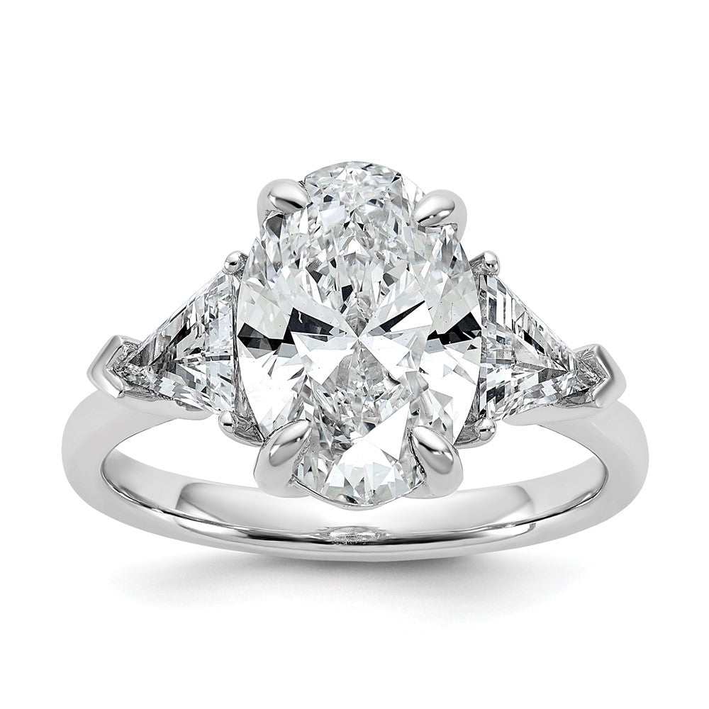14kw 4 1/8ct Cert Lab Grown Dia VS+ F+ Comp Oval&Trillion 3 Stone Eng Ring