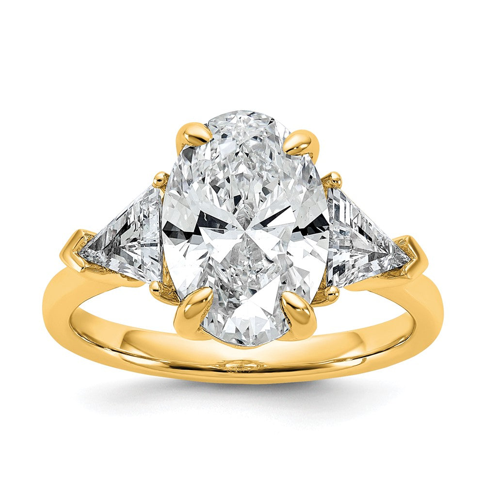 14k 1 1/8ct Lab Grown Dia VS/SI+ G+ Trillion&3ct Oval Semi 3 Stone Eng Ring