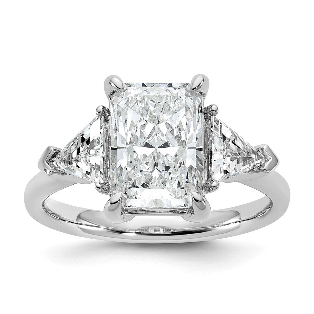 14kw 3 5/8ct Cert Lab Grown Dia VS/SI+ G+ Radiant&Triangle Comp Eng Ring
