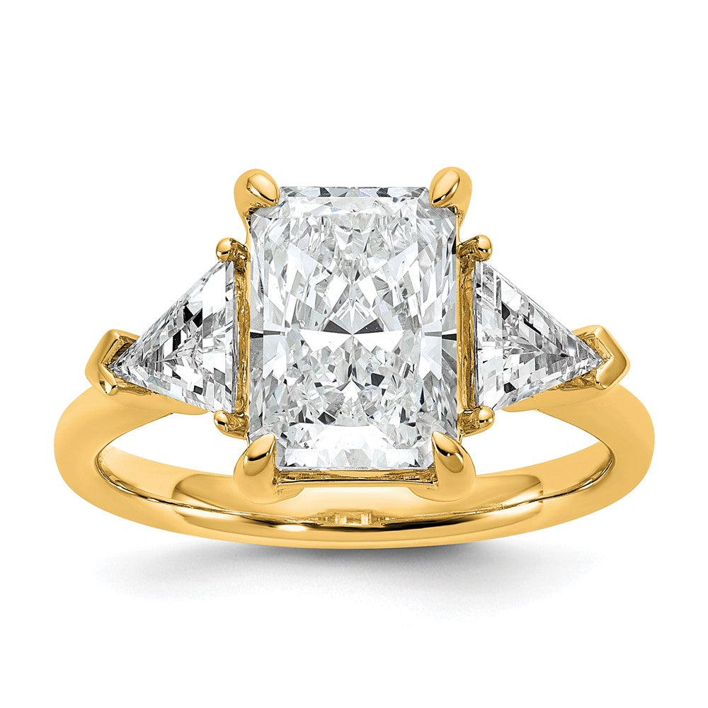 14k 3 5/8ct Cert Lab Grown Diamond VS+ F+ Radiant&Triangle Comp Eng Ring