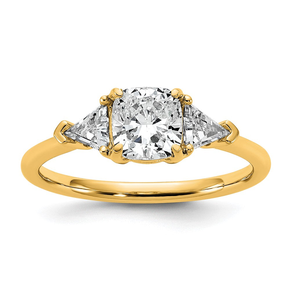 14k 1 1/2ct Cert Lab Grown Dia VS/SI+ G+ Cushion&Triangle Comp Eng Ring